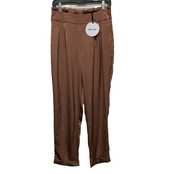 Line & Dot Ali Cool Brown Satin High Waist Crop Trouser Medium Pants paper Bag - Picture 1 of 6